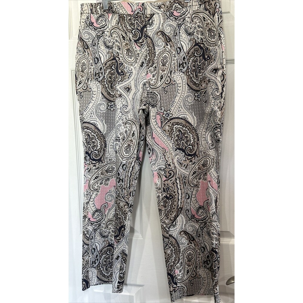 Tommy Hilfiger Stretch Pants Ankle Paisley Print Tan Blue Pink Size 16